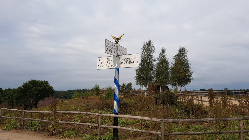 Old fashioned ANWB road sign at the Posbank